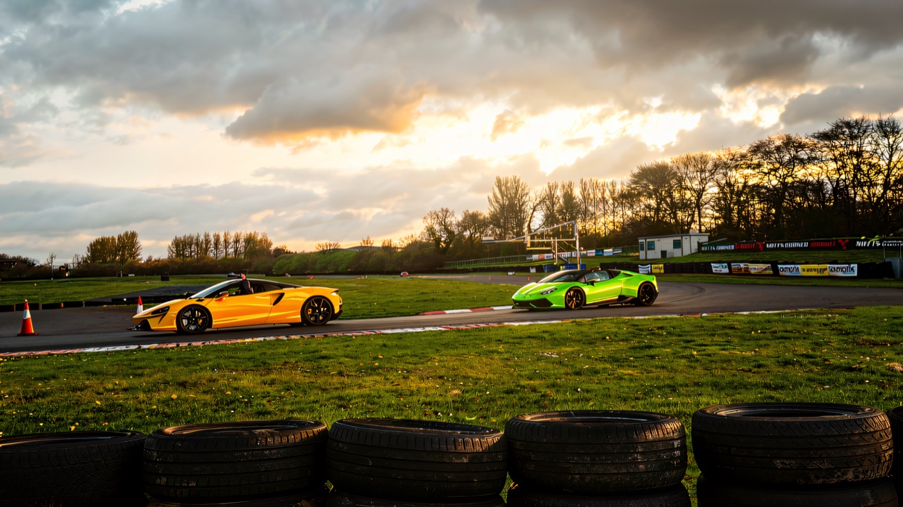 Supercars out on track during a session at Nutts Corner Circuit
