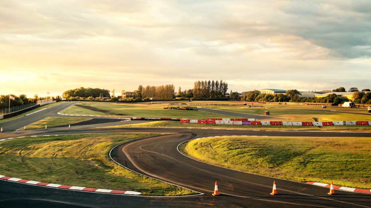 The Nutts Corner circuit bathed in evening light