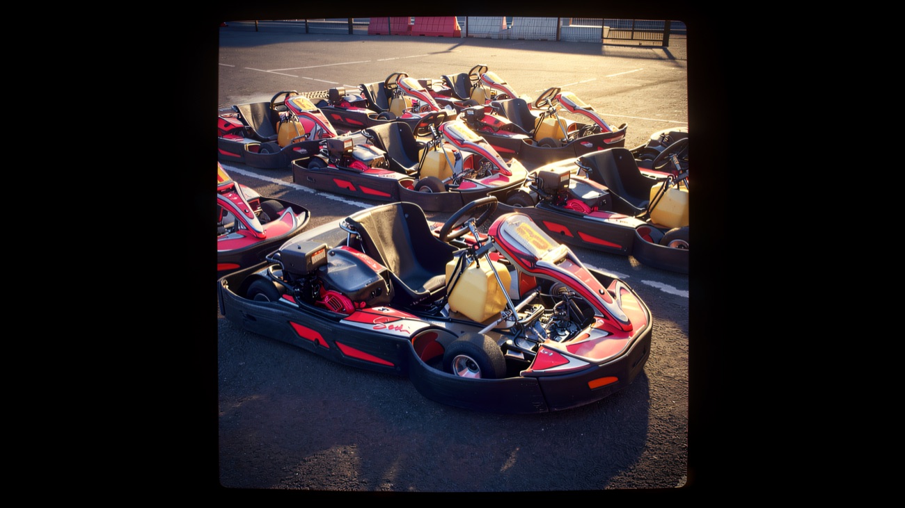 Rental karts lined up and ready in the Nutts Corner paddock