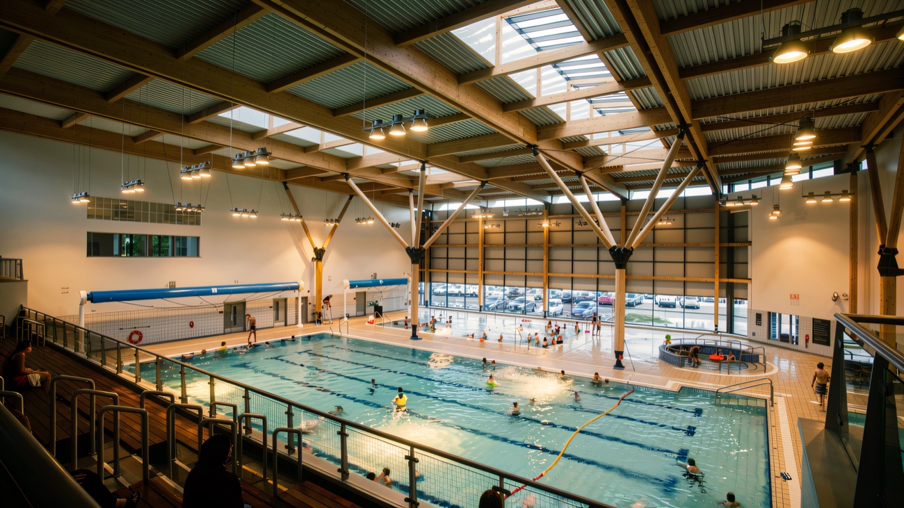 The main pool hall seen from the upper gallery