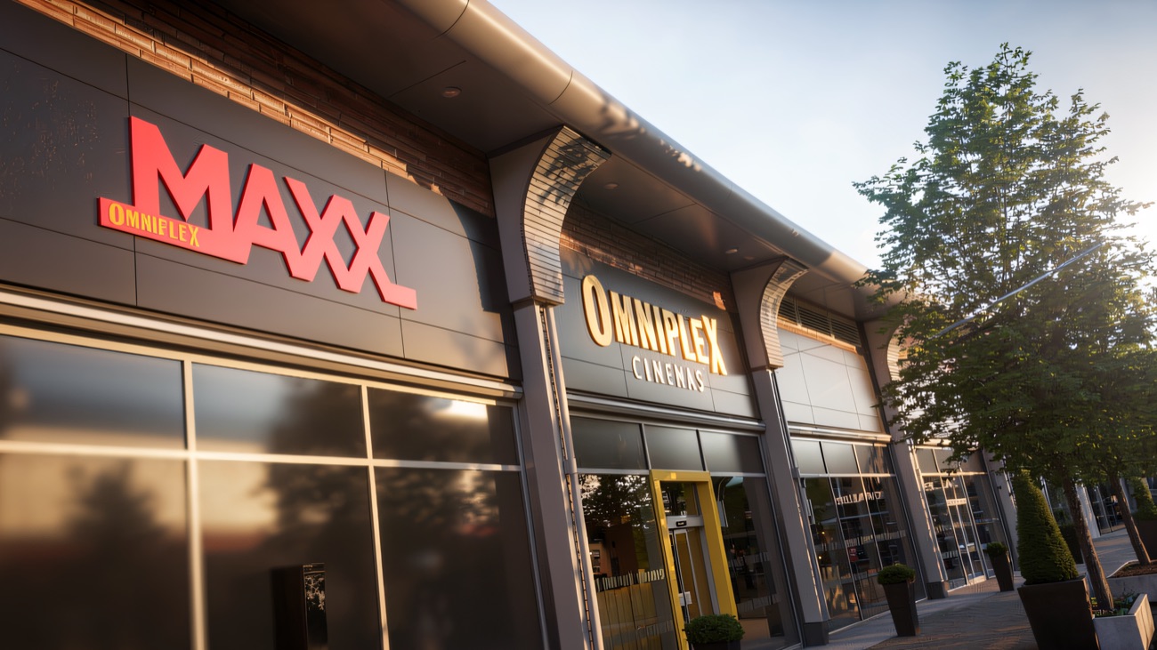 The entrance with the Omniplex lettering