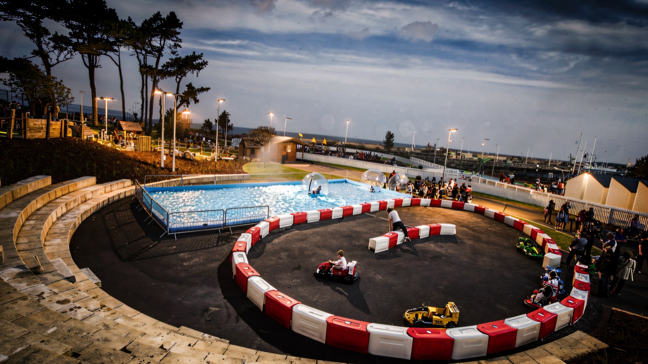 The wider Pickie Funpark with go-karts, zorb pool and mini golf