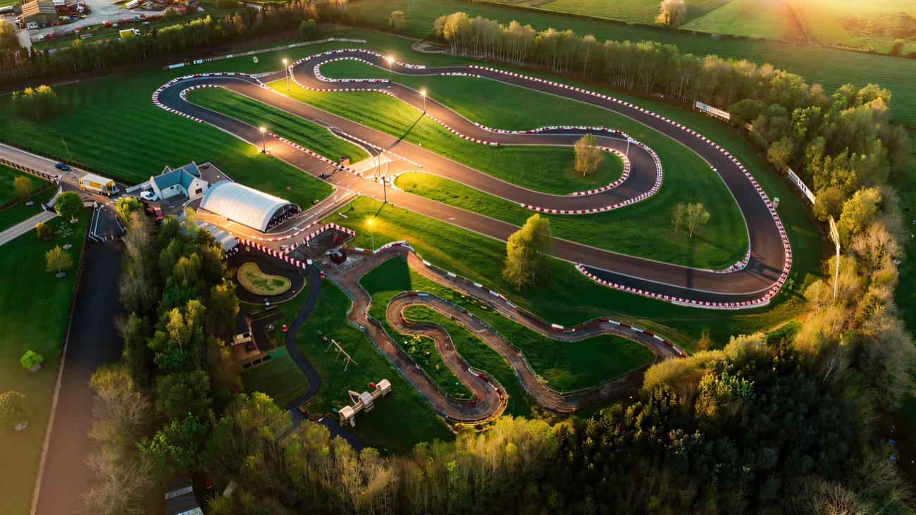 The whole park from above, with the main circuit, the junior track and the playground