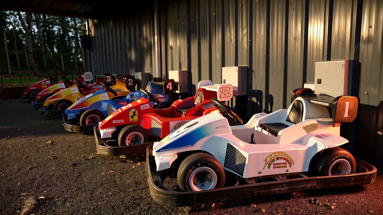 Bright junior karts parked up and waiting for younger drivers