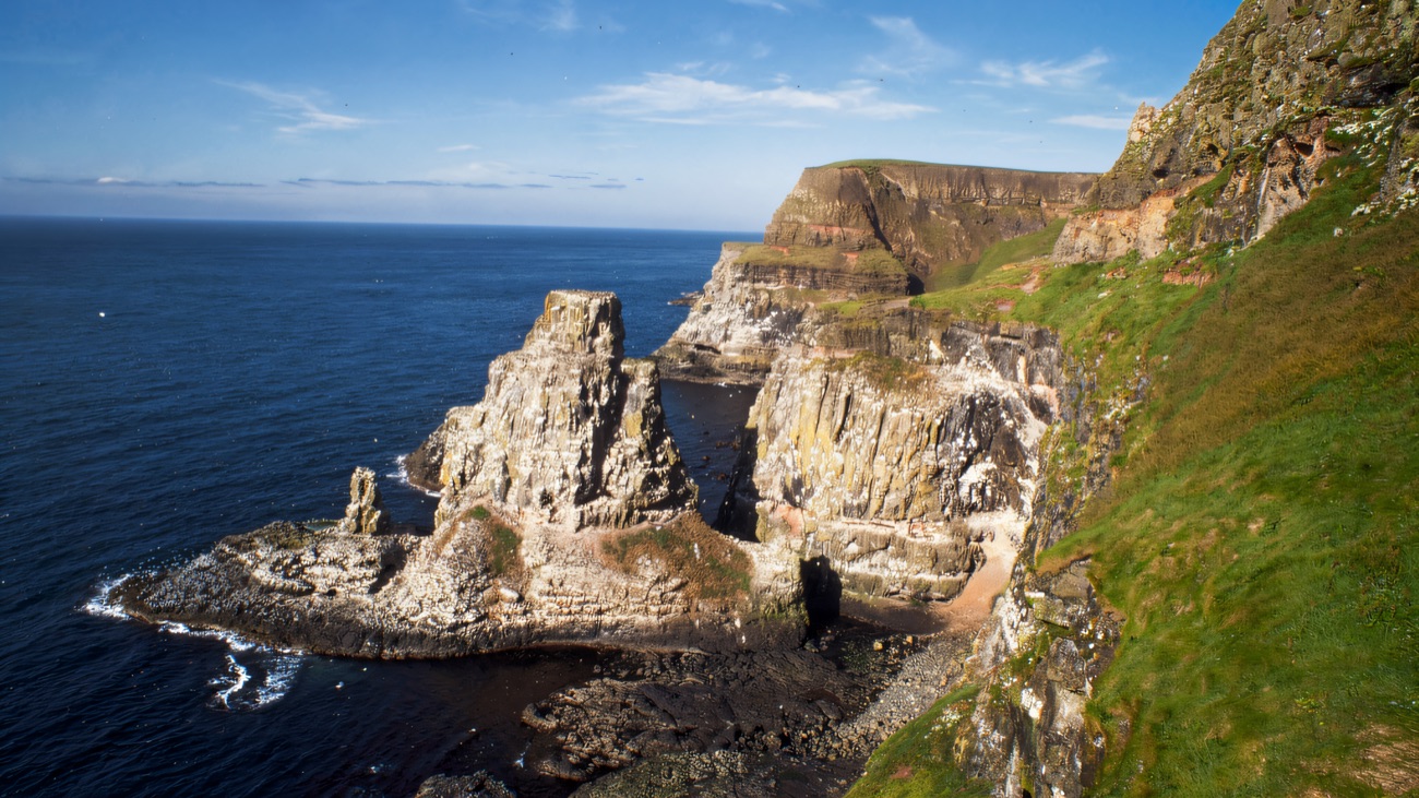 Sea stacks and cliffs alive with nesting seabirds, the view that draws visitors to the centre.