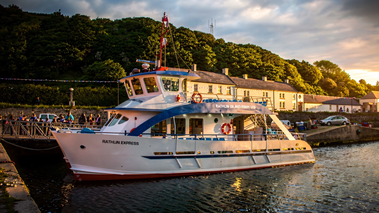 The fast ferry Rathlin Express at the harbour berth