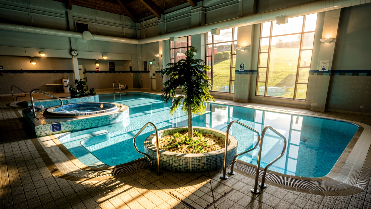 The indoor leisure pool and spa pools at the resort's leisure club