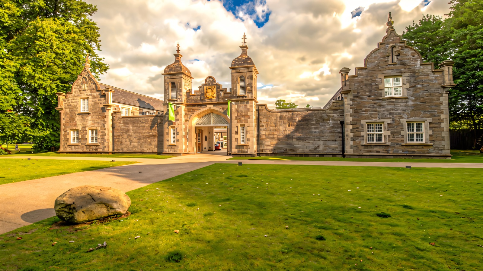 The turreted gatehouse and stable court at Shane's Castle Estate