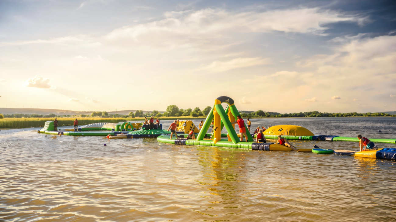 The full inflatable course strung out across Upper Lough Erne
