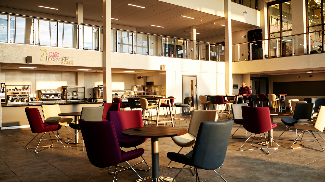The café in the atrium, a place to sit after a swim