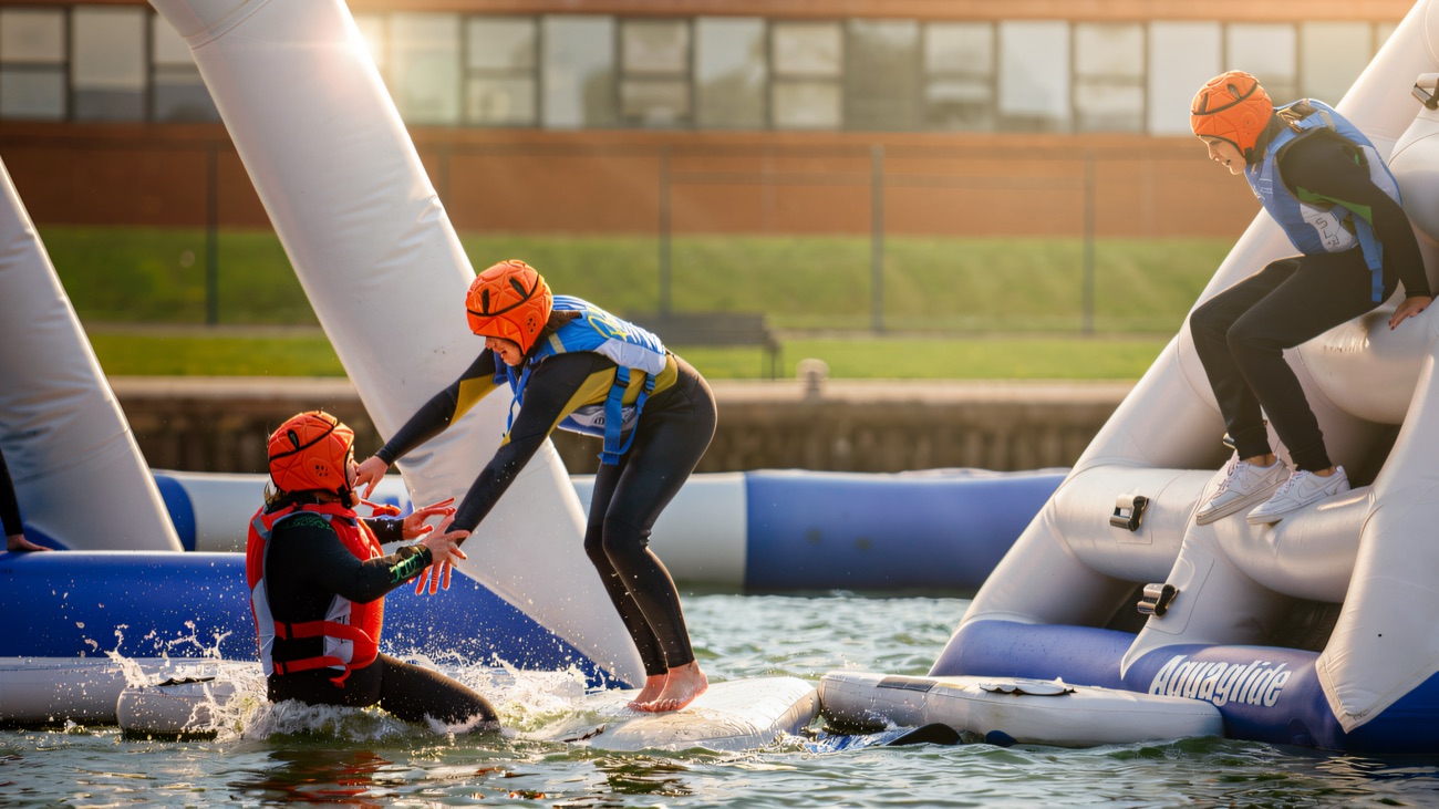 Splashes and scrambles on the floating aqua park