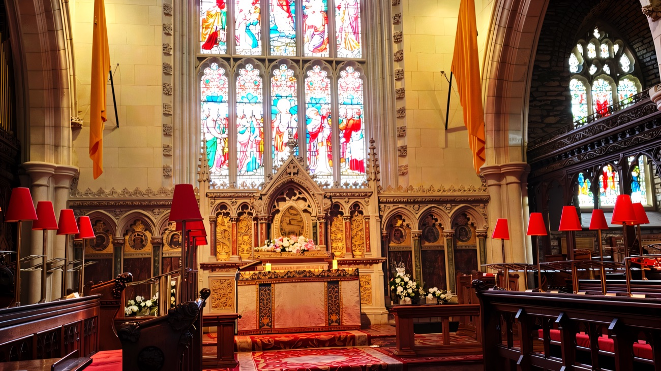 The chancel and stained glass