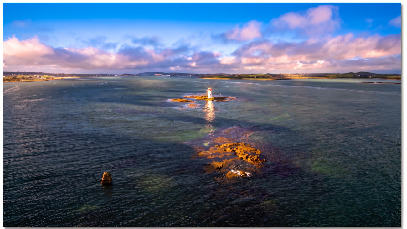 The little Angus Rock lighthouse marks the reefs out in the Narrows