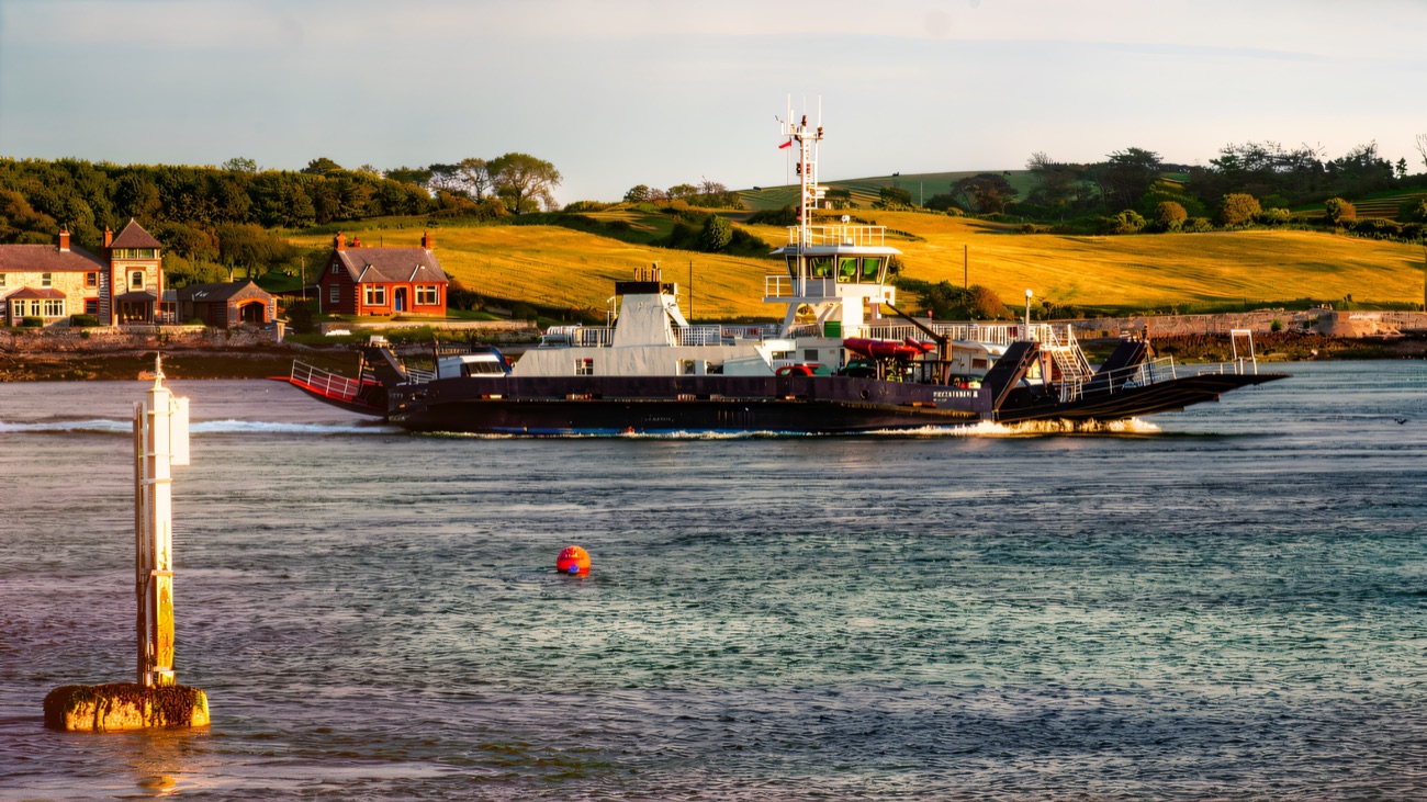 The ferry mid-crossing on the deep waters of Strangford Lough.