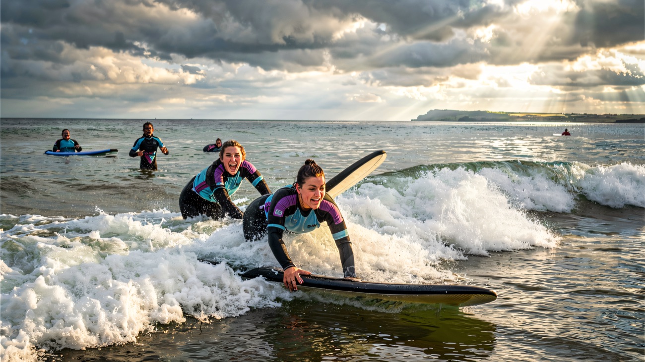 Catching a wave together, pure stoke in the whitewater