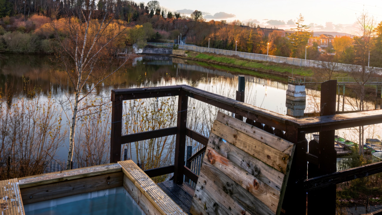 The cold plunge on the deck above Creggan reservoir