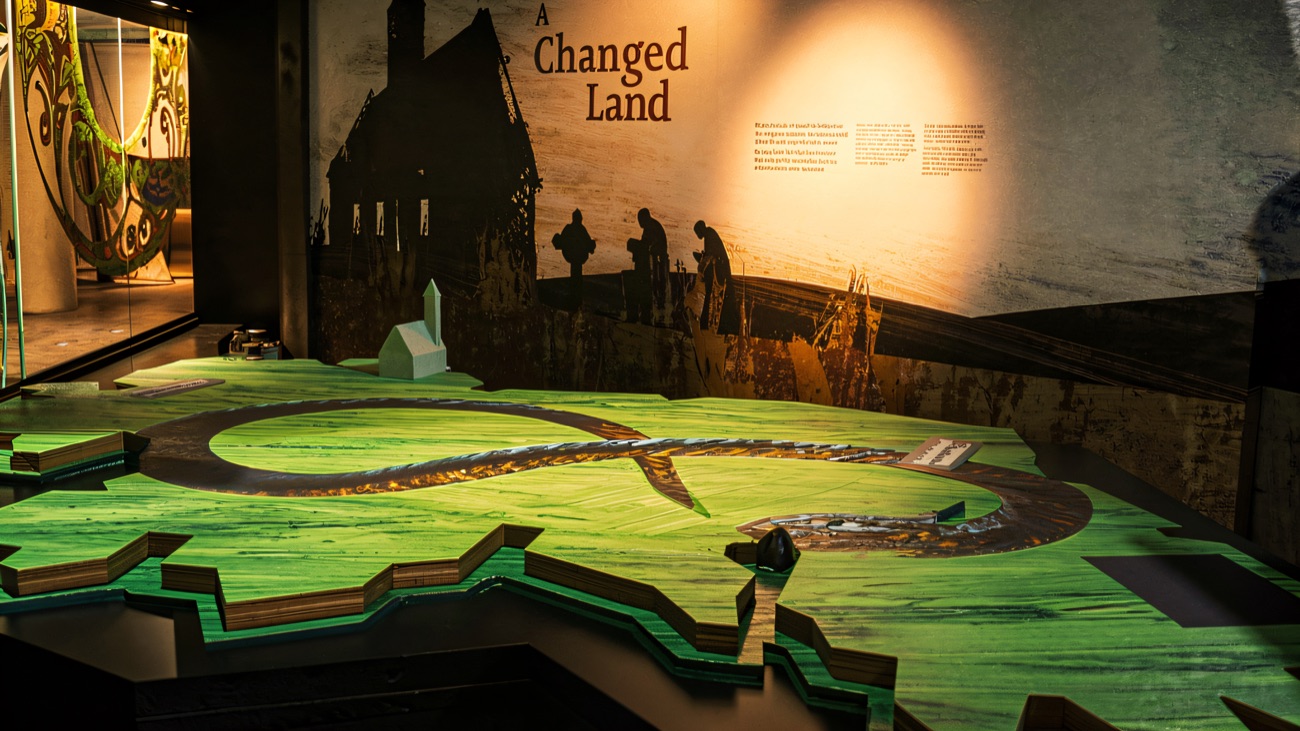The illuminated floor map of the 'A Changed Land' gallery.
