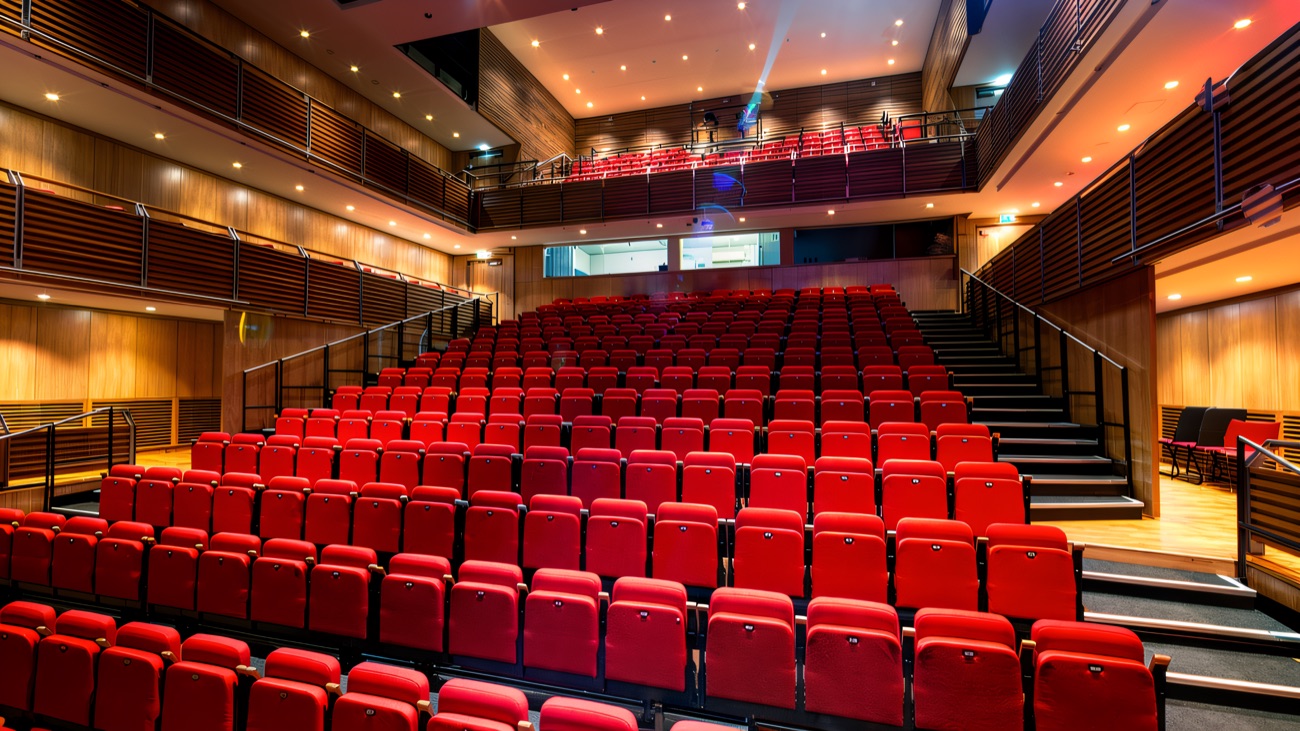 The intimate red-seated auditorium ready for a show