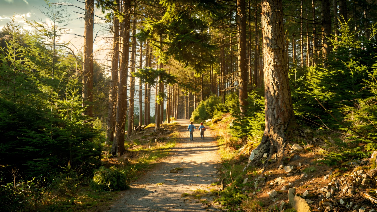 A quiet forest track climbing into the Mournes above Newcastle