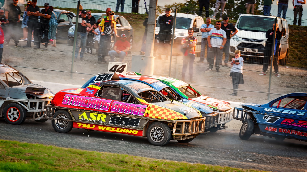 Bright stock cars battling in front of the Tullyroan crowd